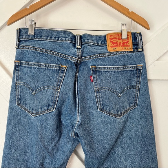 Levis 505 Denim Blue Jeans Men's 32x29 Regular Straight Y2K Red Tab Medium Wash - Picture 3 of 7